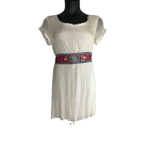 Giulia Women's Ivory White Silk High Low Embroidered Back Mini Dress Medium NWT